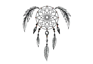native dreamcatcher with flowing feathers and sacred beads tattoo idea