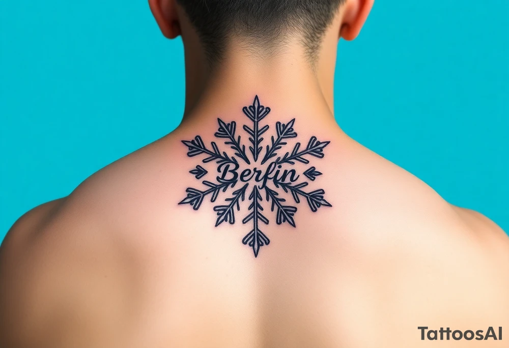Snowflake with Blue backround and the name „Berfin“ in it tattoo idea