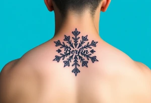 Snowflake with Blue backround and the name „Berfin“ in it tattoo idea