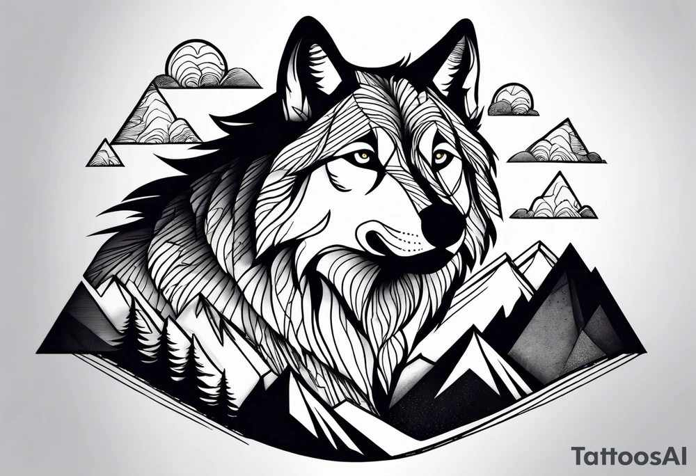 Mountains, wolf in it tattoo idea