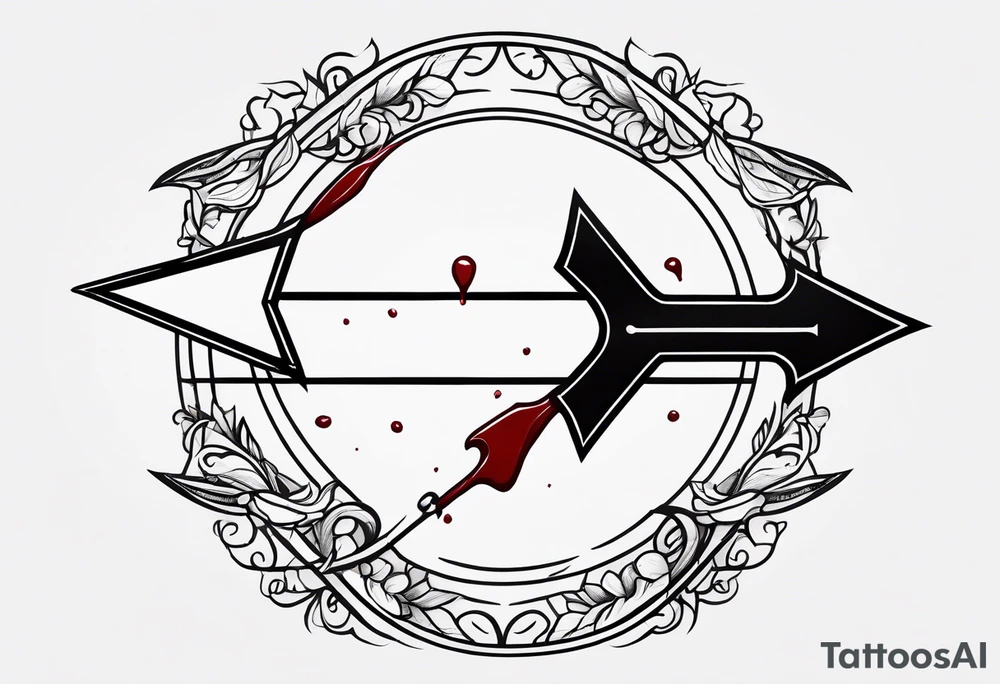 an arrow with only one drip of blood on the tip of it simple line art tattoo idea