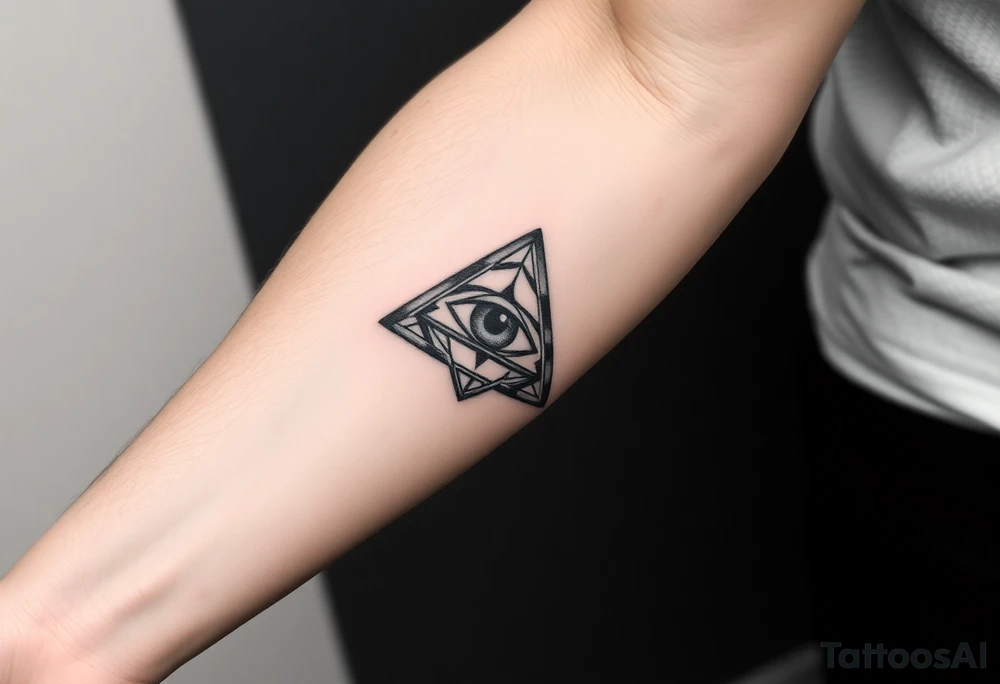 Half sleeve tattoo of the eye of providence inside of a pyramid. tattoo idea