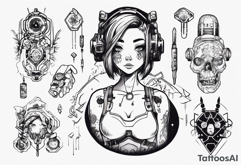 Cute cyberpunk girl, tattoo idea