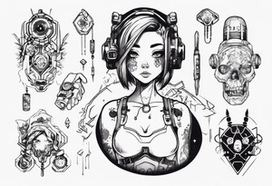 Cute cyberpunk girl, tattoo idea