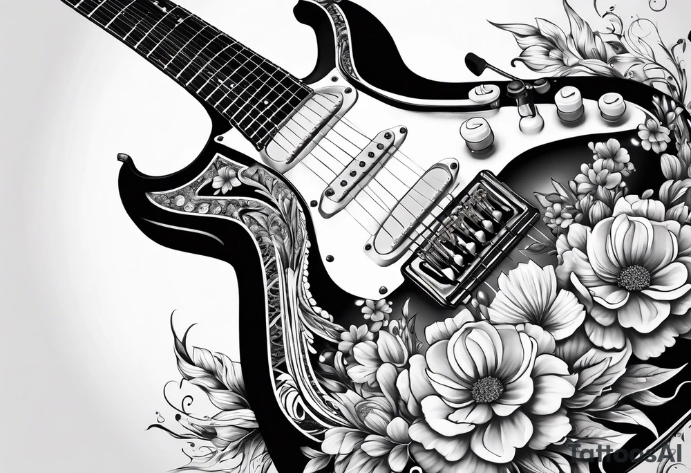 Guitar with flowers growing off the side tattoo idea