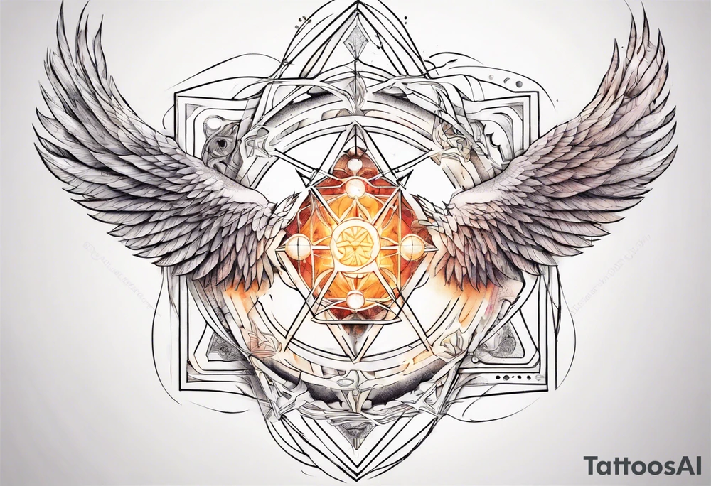 sacred geometry Metatron's cube with phoenix. Sleeve for woman's arm tattoo idea