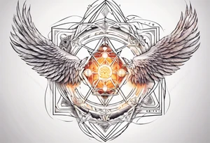 sacred geometry Metatron's cube with phoenix. Sleeve for woman's arm tattoo idea