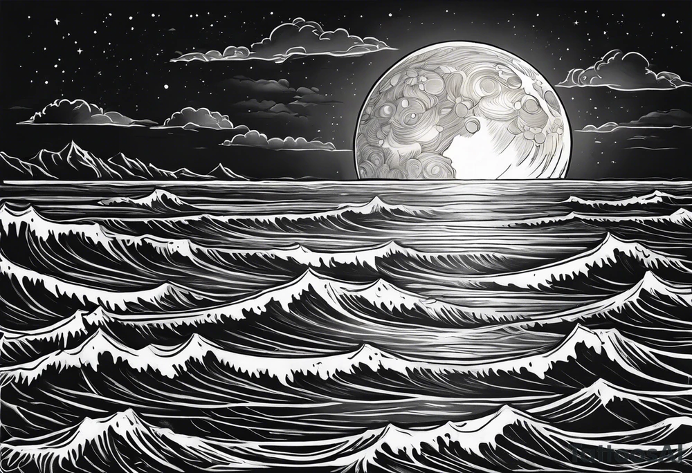The moon rising over the ocean tattoo idea