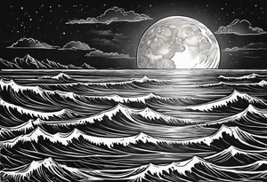 The moon rising over the ocean tattoo idea