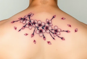 delicate cherry blossoms swirling in spring breeze with petals tattoo idea