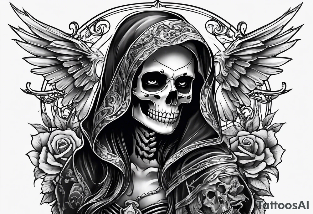 lady skeleton grim reaper tattoo idea
