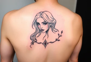 Small girl line art with a ruby and 7-6-19 tattoo idea