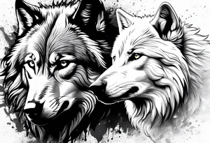 White wolf fading into Black wolf tattoo idea