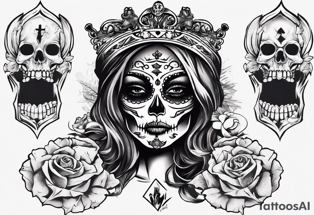 santa la muerta with money and crown
on the card tattoo idea