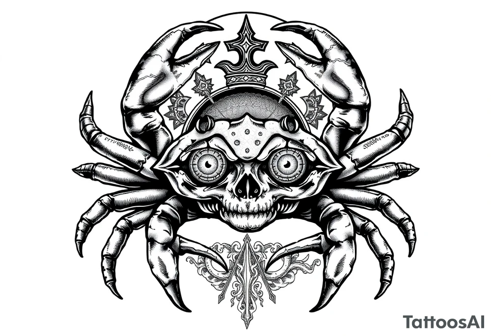 A king crab with the cancer zodiac visual and Hyde eyes tattoo idea