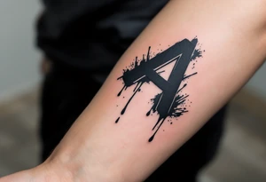 dripping ink "A" in matte black with bold smudges below. tattoo idea