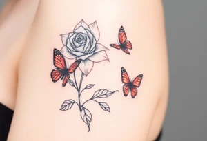 Rose and daffodil with 2 red butterflies one larger than other tattoo idea