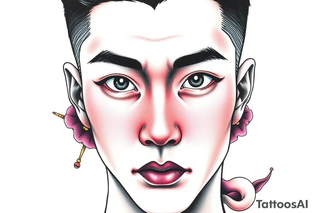 Handsome Asian young guy with white eyes tattoo idea