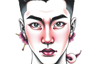 Handsome Asian young guy with white eyes tattoo idea