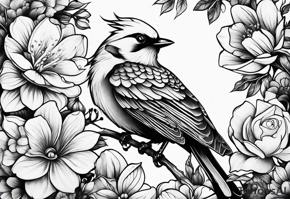 Bird and flowers tattoo idea