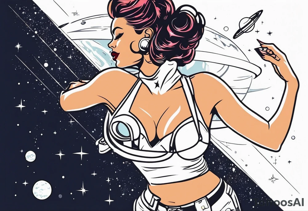 Pinup woman in space tattoo idea