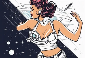 Pinup woman in space tattoo idea
