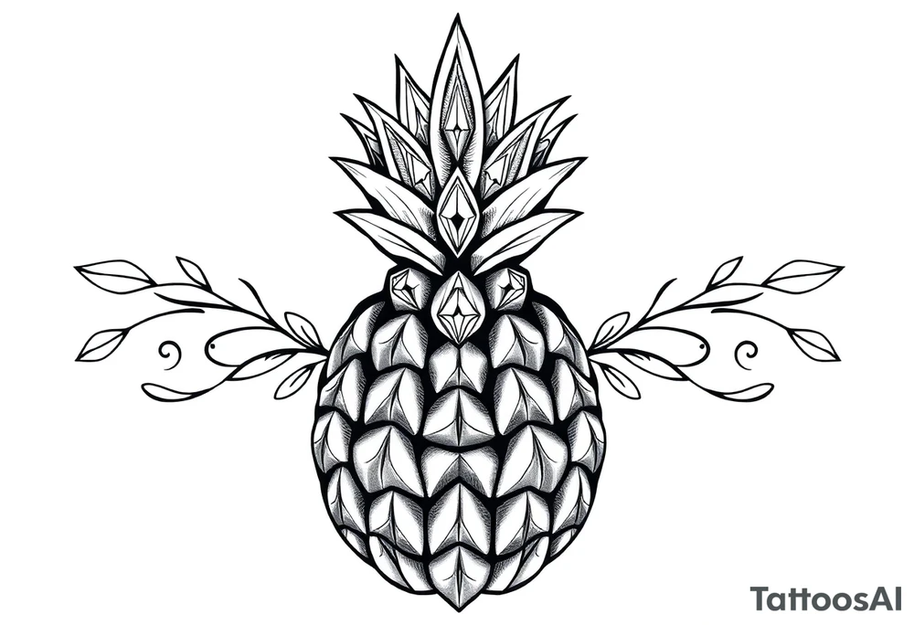 pineapple with diamonds and magestic, crown, vagina, anus, pubic tattoo idea