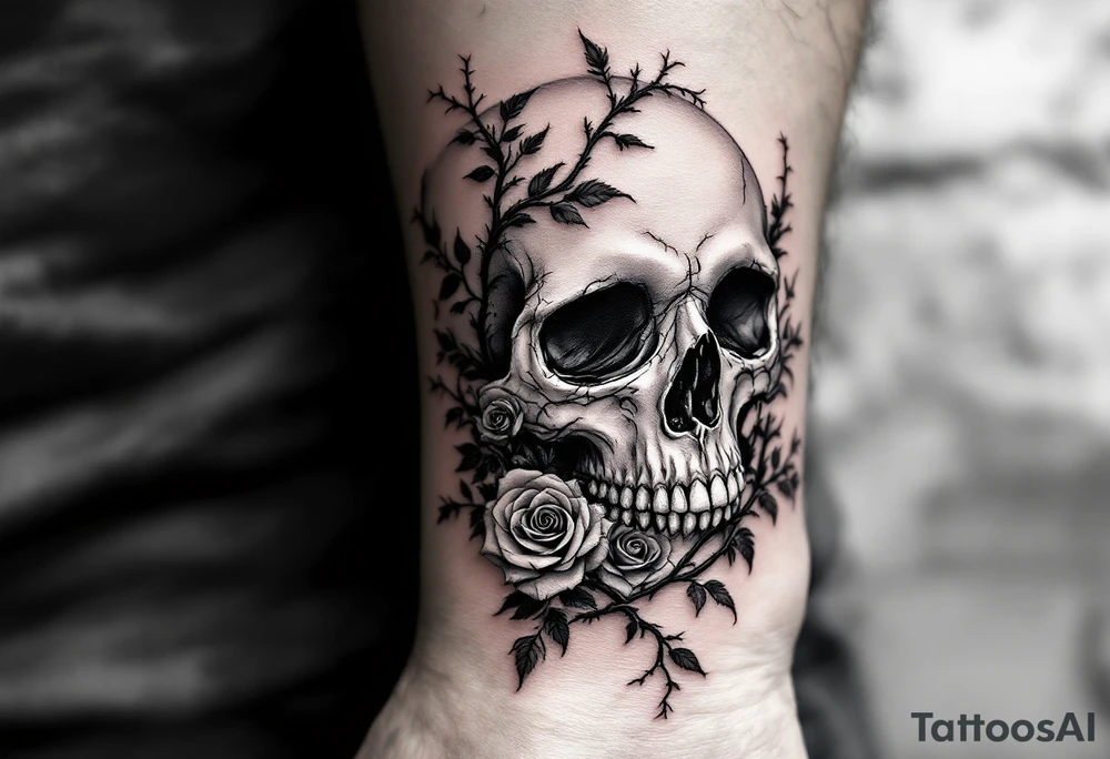 gothic skull intertwined with climbing roses and thorny vines tattoo idea gothic skull intertwined with climbing roses and thorny vines tattoo idea