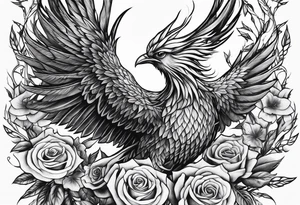 phoenix rising from roses and thorns tattoo idea