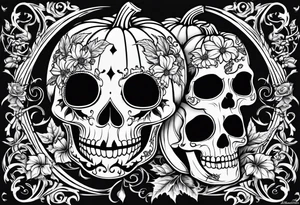 Carved pumpkin with skeletons kissing tattoo idea