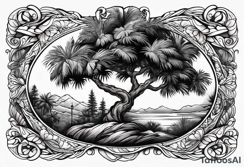 Juniper and palm tree sleeve. tattoo idea