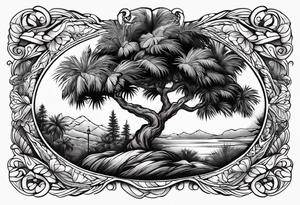 Juniper and palm tree sleeve. tattoo idea