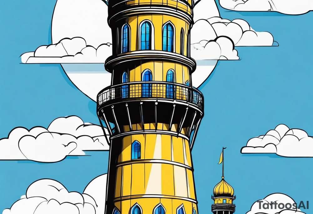 istanbul water tower with yellow blue details tattoo idea