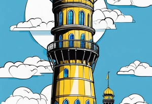 istanbul water tower with yellow blue details tattoo idea