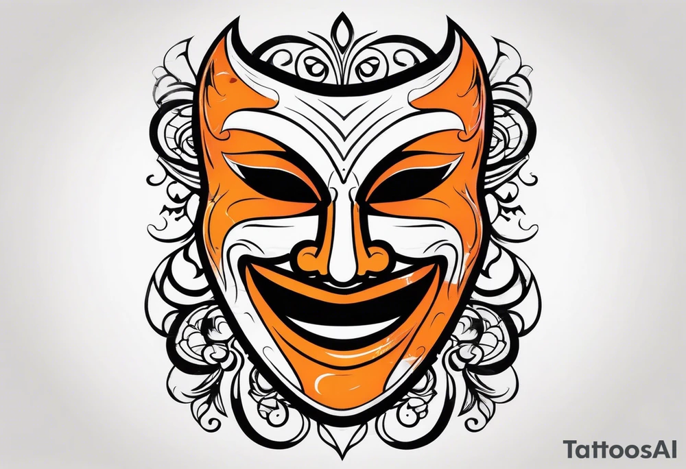 Laughing mask that is orange and black simplistic tattoo idea