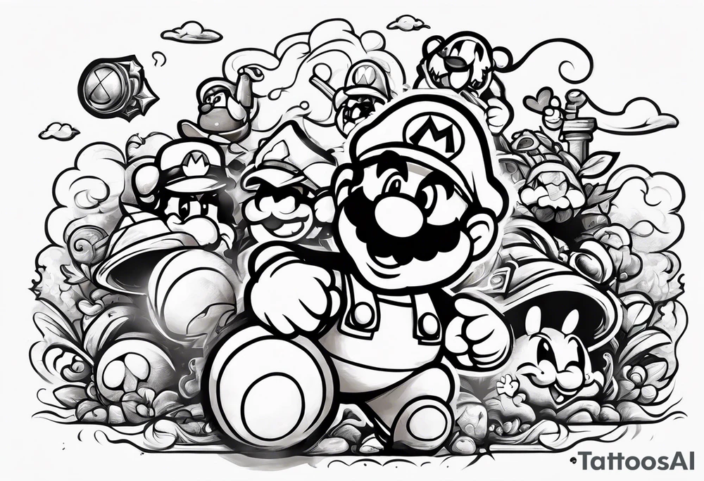 Mario ghosts and goombas with canons tattoo idea