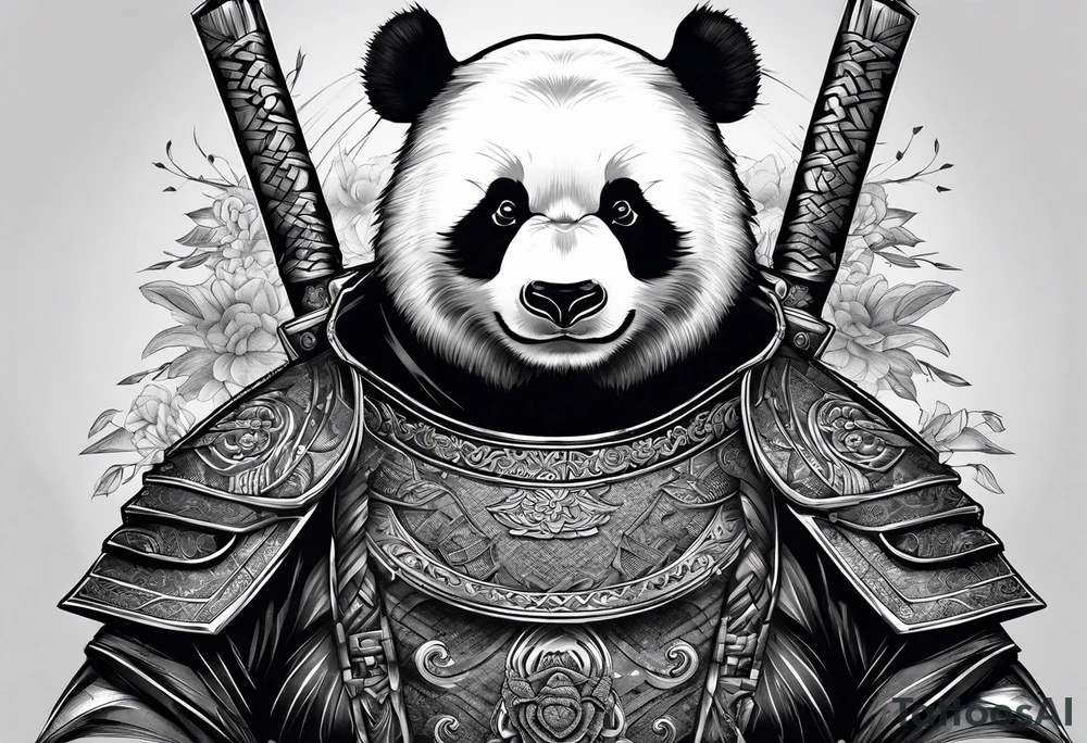 panda samurai, full panda body tattoo idea
