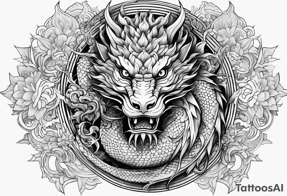 japanese dragon, celestial, cross, snowflake tattoo idea