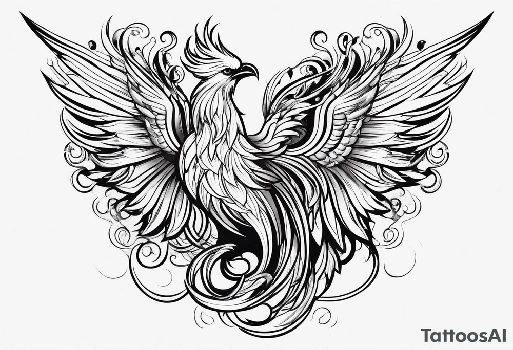 minimalist pheonix with long tail curling tattoo idea