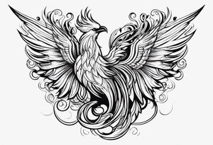 minimalist pheonix with long tail curling tattoo idea