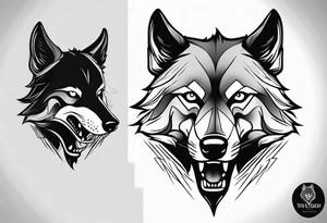 scary wolf head with dark smoke body running tattoo idea