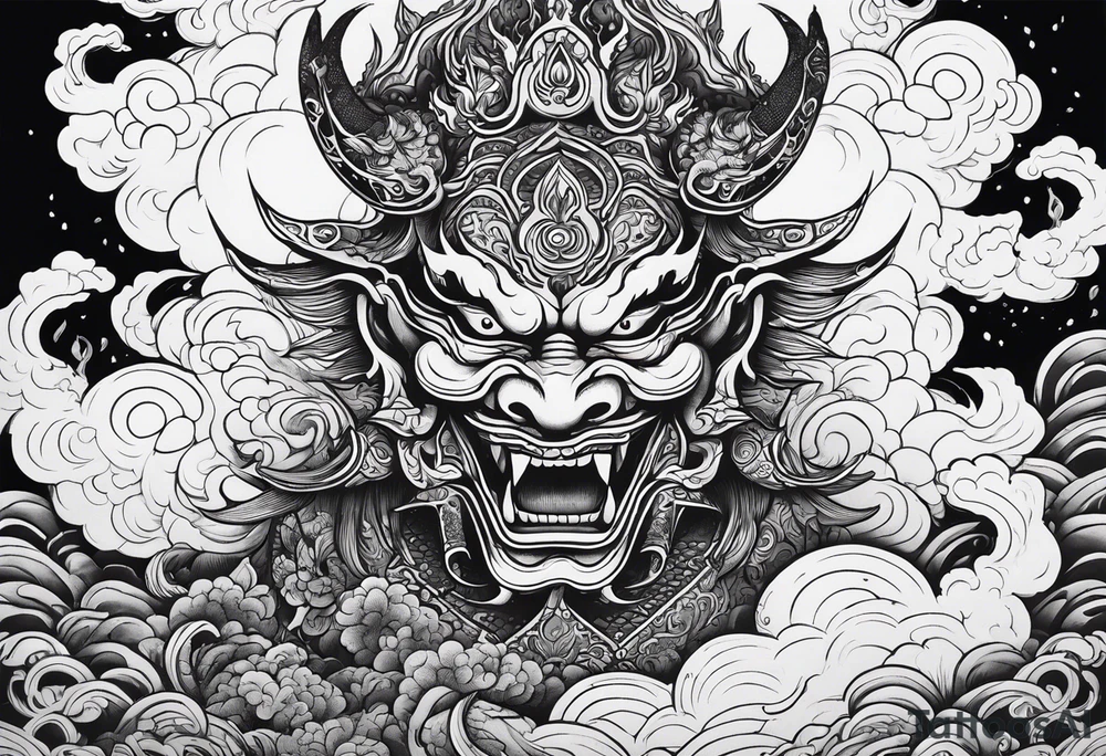 Escaping demons from hell, smoking, fire tattoo idea