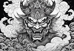 Escaping demons from hell, smoking, fire tattoo idea