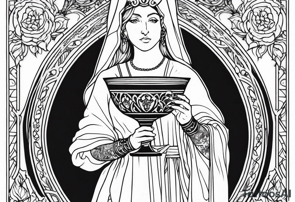 Saint Barbara  full body 
holding a chalice tattoo idea