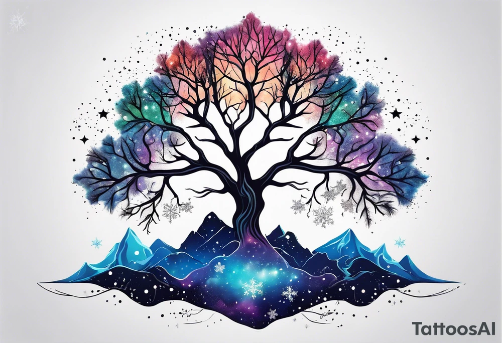 Constellation, tree , snowflake tattoo idea