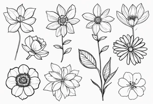 fine line birth month flowers of march may june july together tattoo idea