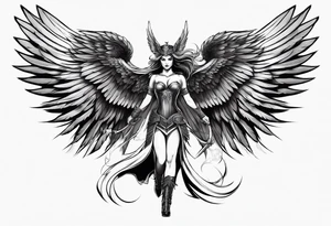 The full body of a Valkyrie with wings tattoo idea