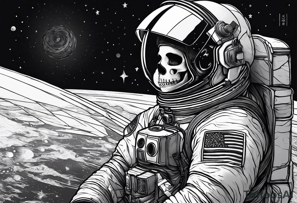 astronaut with a skelletal face tattoo idea