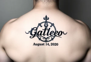 disney symbol with the name Galileo and the date August 14,2020, incorporated tattoo idea