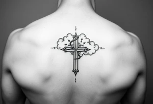 add cross neklace with one angle and some details cloud tattoo idea